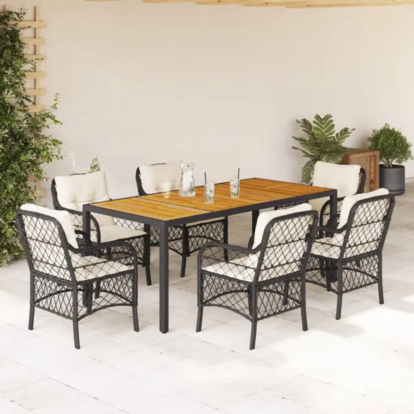 Gossi set mobilier de gradina cu perne, 7 piese, negru, poliratan