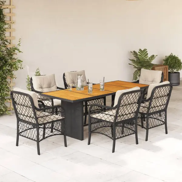 Gossi set mobilier de gradina cu perne, 7 piese, negru, poliratan