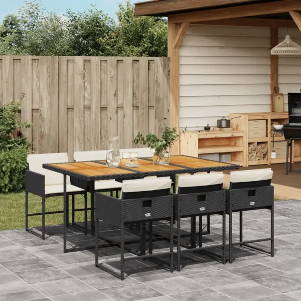 Gossi set mobilier de gradina cu perne, 7 piese, negru, poliratan