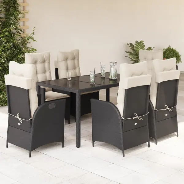 Gossi set mobilier de gradina cu perne, 7 piese, negru, poliratan