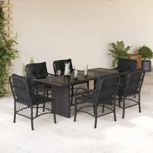 Gossi set mobilier de gradina cu perne, 7 piese, negru, poliratan