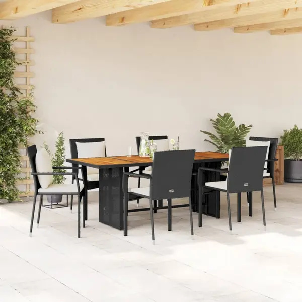 Gossi set mobilier de gradina cu perne, 7 piese, negru, poliratan