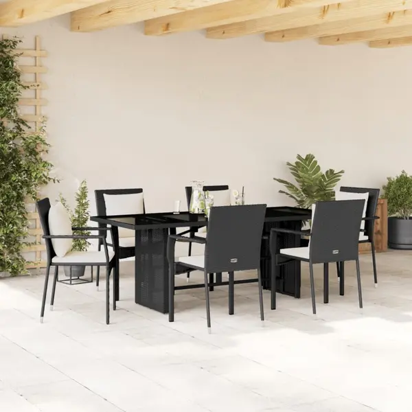 Gossi set mobilier de gradina cu perne, 7 piese, negru, poliratan