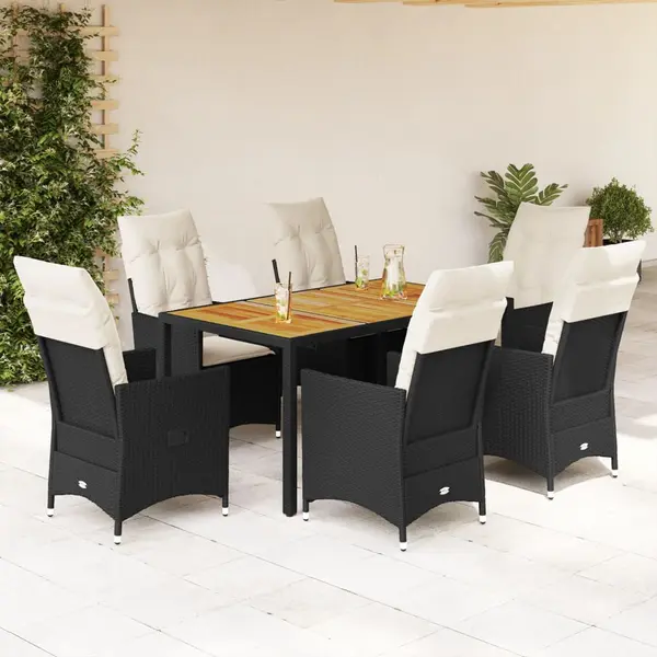 Gossi set mobilier de gradina cu perne, 7 piese, negru, poliratan
