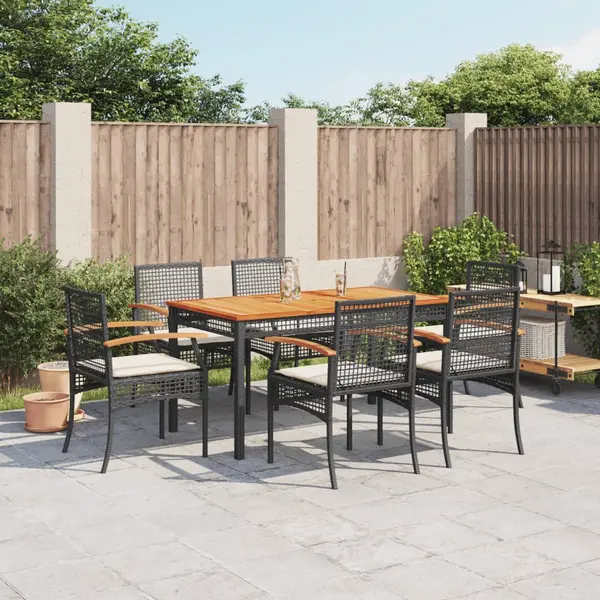 Gossi set mobilier de gradina cu perne, 7 piese, negru, poliratan