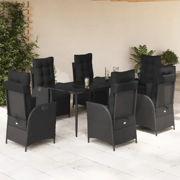 Gossi set mobilier de gradina cu perne, 7 piese, negru, poliratan