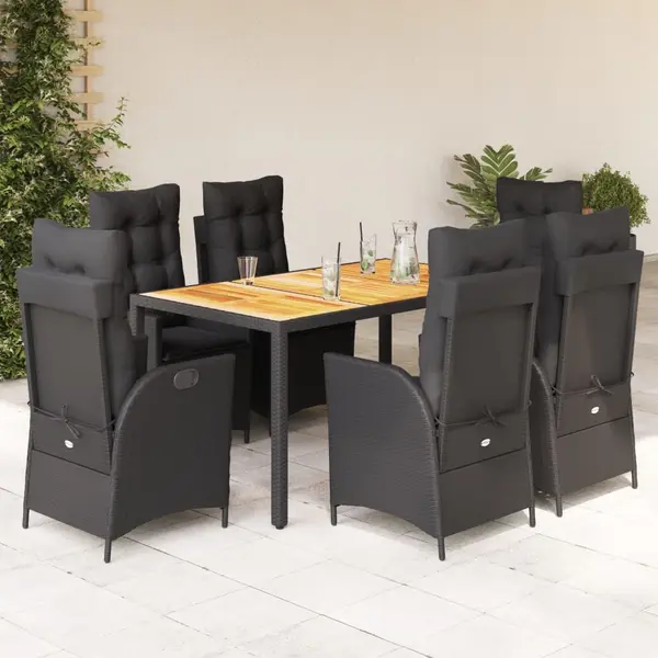 Gossi set mobilier de gradina cu perne, 7 piese, negru, poliratan
