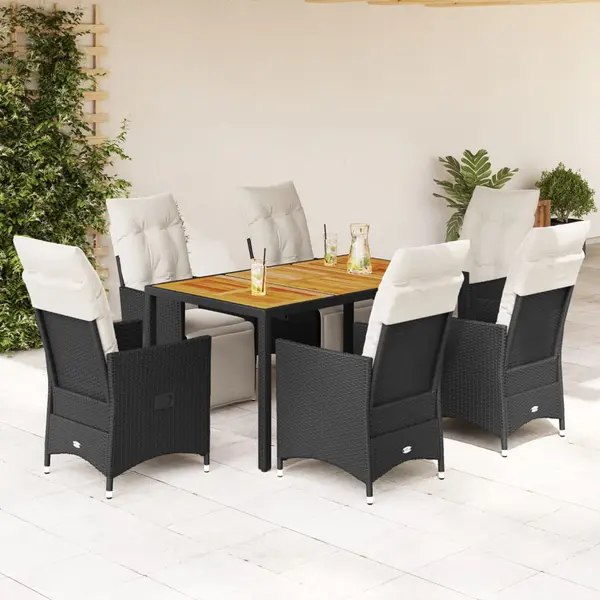 Gossi set mobilier de gradina cu perne, 7 piese, negru, poliratan