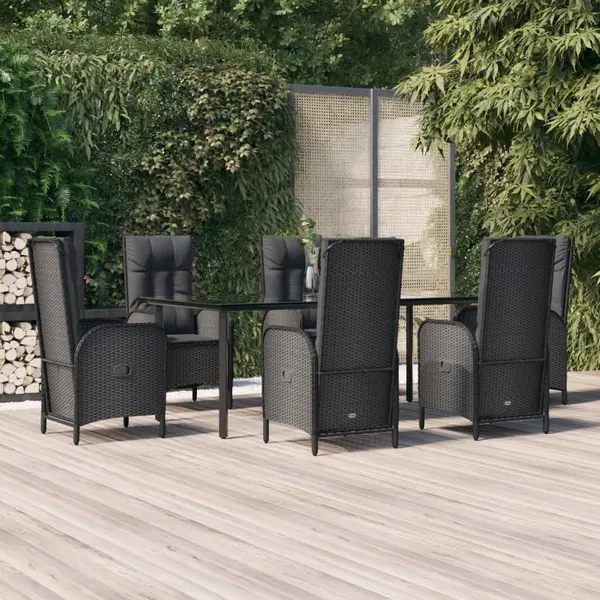 Gossi set mobilier de gradina cu perne, 7 piese, negru, poliratan