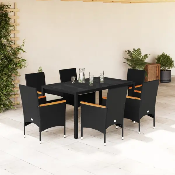Gossi set mobilier de gradina cu perne 7 piese negru poliratan&sticla