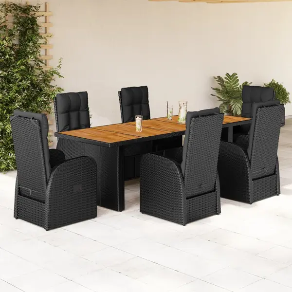 Gossi set mobilier de gradina cu perne, 7 piese, negru, poliratan