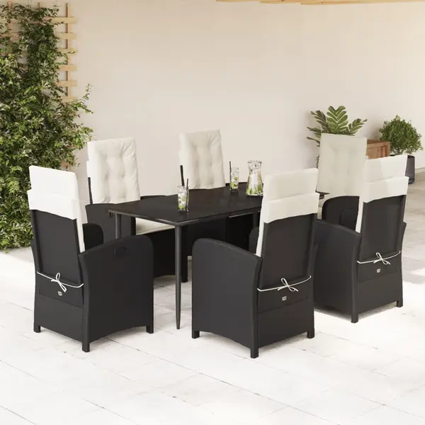 Gossi set mobilier de gradina cu perne, 7 piese, negru, poliratan