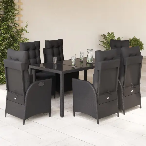 Gossi set mobilier de gradina cu perne, 7 piese, negru, poliratan