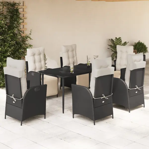 Gossi set mobilier de gradina cu perne, 7 piese, negru, poliratan