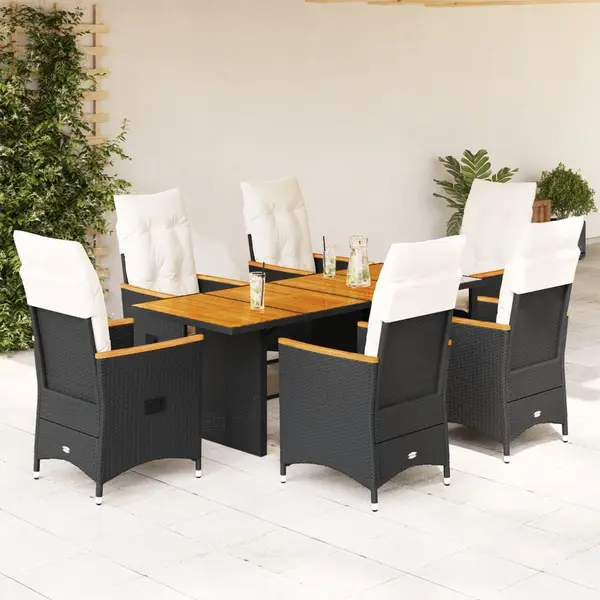Gossi set mobilier de gradina cu perne, 7 piese, negru, poliratan