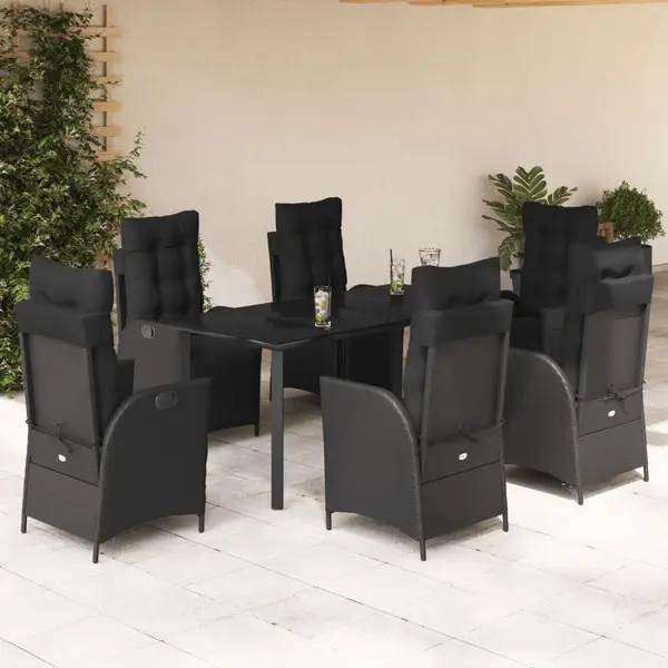 Gossi set mobilier de gradina cu perne, 7 piese, negru, poliratan