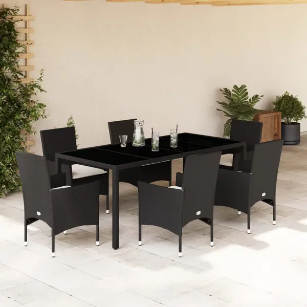 Gossi set mobilier de gradina cu perne 7 piese negru poliratan&sticla