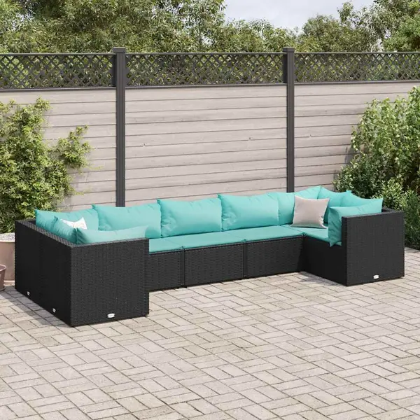 Gossi set mobilier de gradina cu perne, 7 piese, negru, poliratan