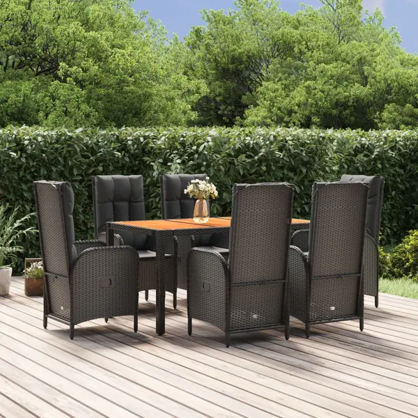 Gossi set mobilier de gradina cu perne, 7 piese, negru, poliratan