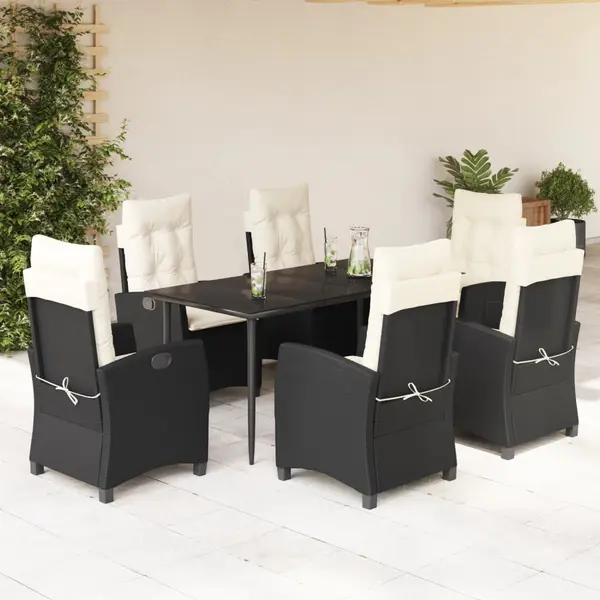 Gossi set mobilier de gradina cu perne, 7 piese, negru, poliratan