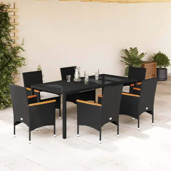 Gossi set mobilier de gradina cu perne 7 piese negru poliratan&sticla