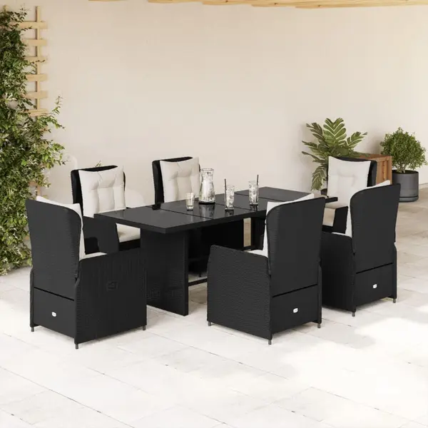Gossi set mobilier de gradina cu perne, 7 piese, negru, poliratan