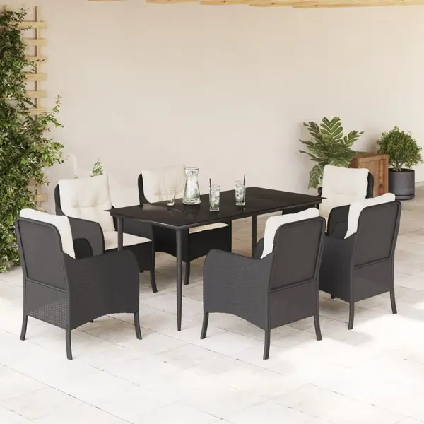 Gossi set mobilier de gradina cu perne, 7 piese, negru, poliratan