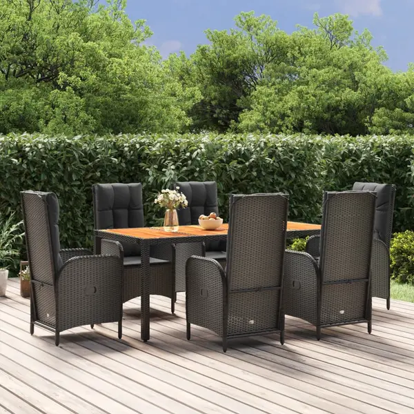 Gossi set mobilier de gradina cu perne, 7 piese, negru, poliratan