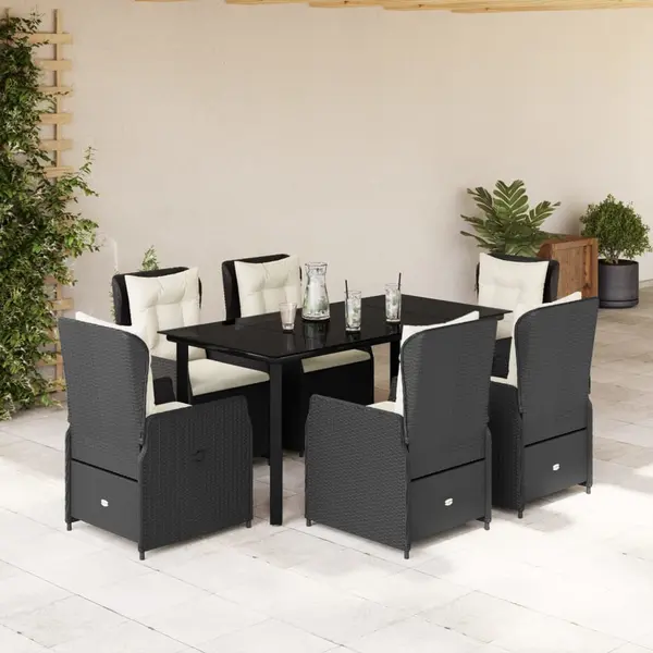 Gossi set mobilier de gradina cu perne, 7 piese, negru, poliratan