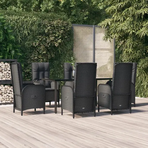 Gossi set mobilier de gradina cu perne, 7 piese, negru, poliratan