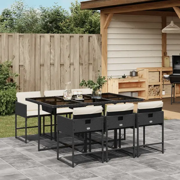 Gossi set mobilier de gradina cu perne, 7 piese, negru, poliratan