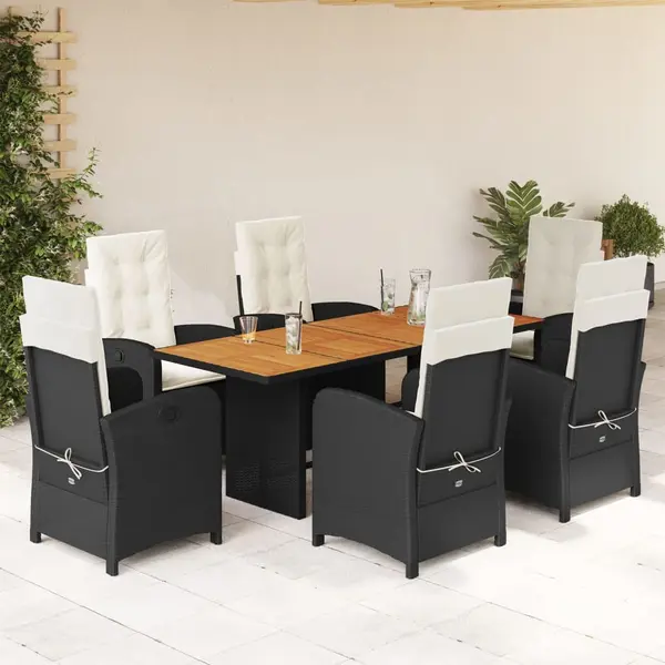 Gossi set mobilier de gradina cu perne, 7 piese, negru, poliratan