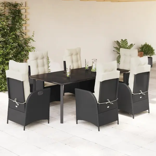 Gossi set mobilier de gradina cu perne, 7 piese, negru, poliratan