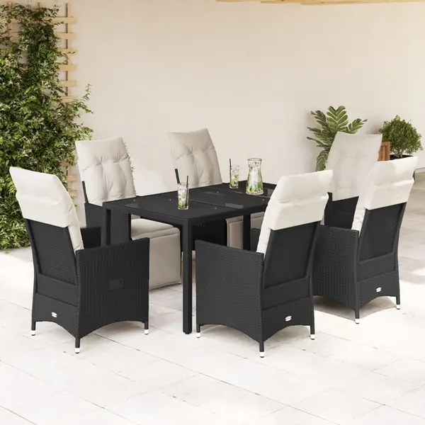 Gossi set mobilier de gradina cu perne, 7 piese, negru, poliratan