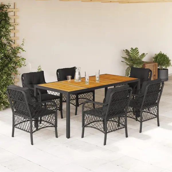 Gossi set mobilier de gradina cu perne, 7 piese, negru, poliratan