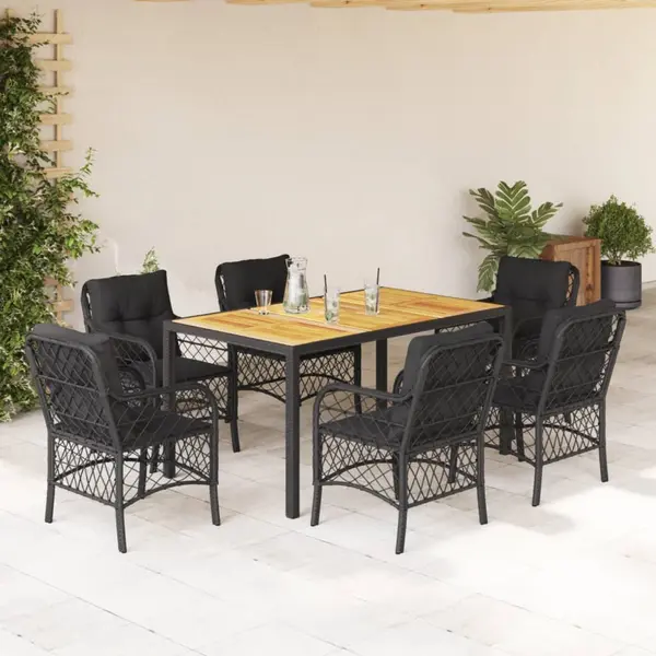 Gossi set mobilier de gradina cu perne, 7 piese, negru, poliratan