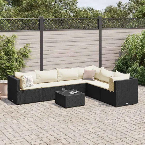 Gossi set mobilier de gradina cu perne, 7 piese, negru, poliratan