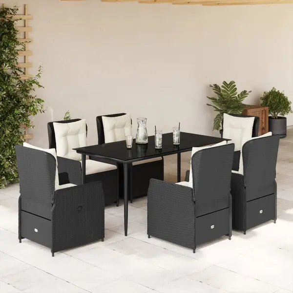 Gossi set mobilier de gradina cu perne, 7 piese, negru, poliratan