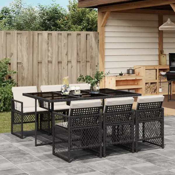 Gossi set mobilier de gradina cu perne, 7 piese, negru, poliratan
