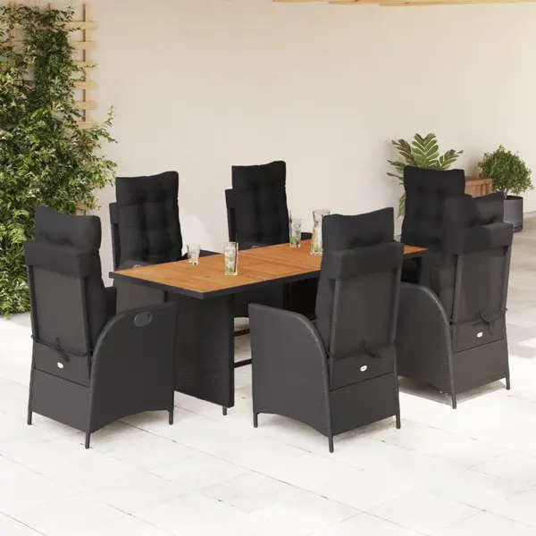 Gossi set mobilier de gradina cu perne, 7 piese, negru, poliratan