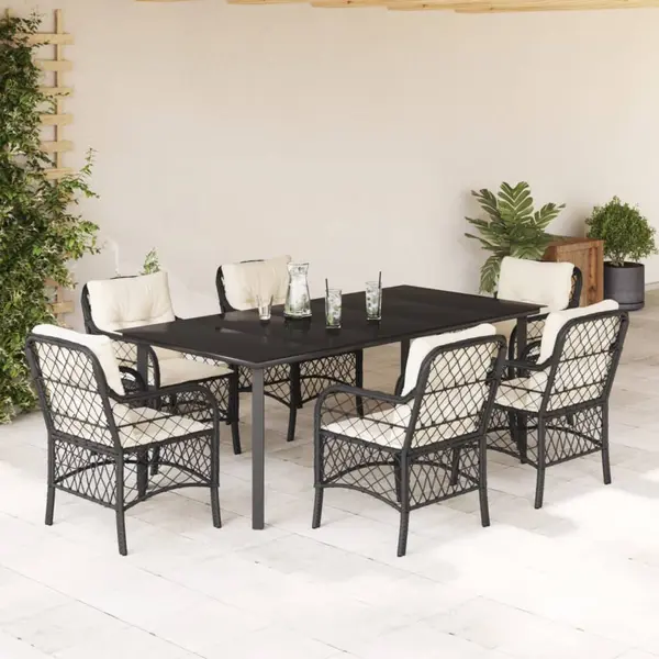Gossi set mobilier de gradina cu perne, 7 piese, negru, poliratan