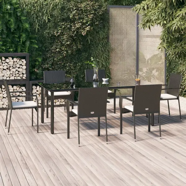 Gossi set mobilier de gradina cu perne, 7 piese, negru, poliratan