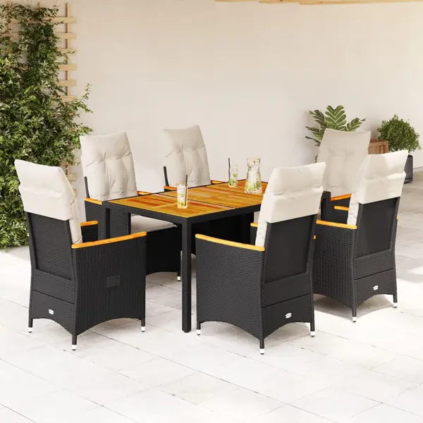 Gossi set mobilier de gradina cu perne, 7 piese, negru, poliratan