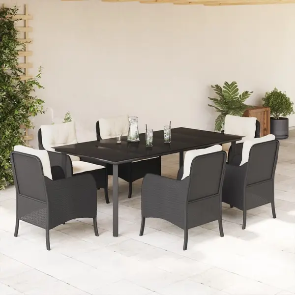 Gossi set mobilier de gradina cu perne, 7 piese, negru, poliratan