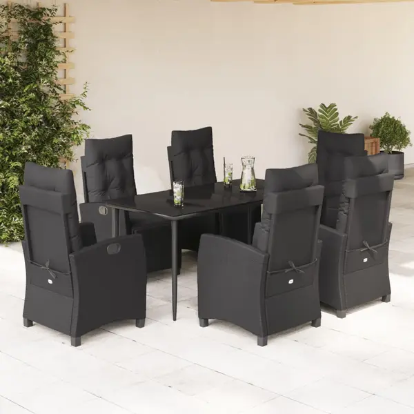 Gossi set mobilier de gradina cu perne, 7 piese, negru, poliratan