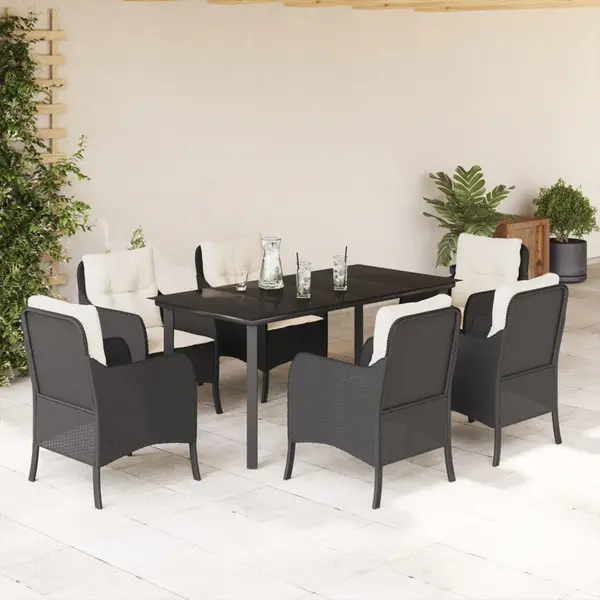 Gossi set mobilier de gradina cu perne, 7 piese, negru, poliratan