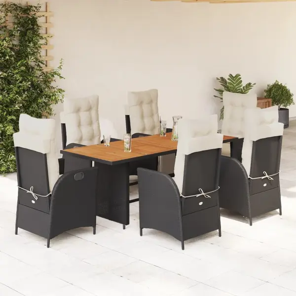 Gossi set mobilier de gradina cu perne, 7 piese, negru, poliratan