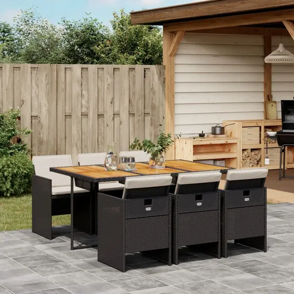 Gossi set mobilier de gradina cu perne, 7 piese, negru, poliratan