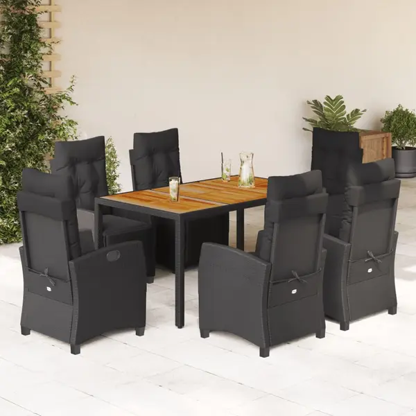 Gossi set mobilier de gradina cu perne, 7 piese, negru, poliratan