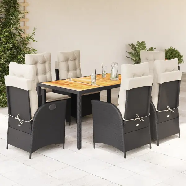 Gossi set mobilier de gradina cu perne, 7 piese, negru, poliratan